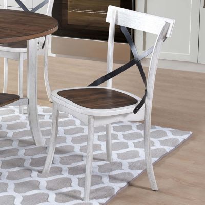 Elegant Round Dining Set with Antique White Base and Rich Walnut Top