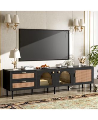 Streamdale Rattan TV Stand with 3 Cabinets & LED Light