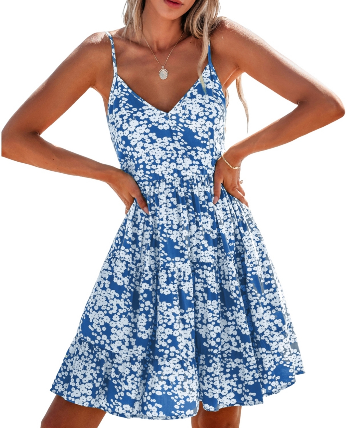 Women's Rustic Daisy Floral Mini Beach Dress - White