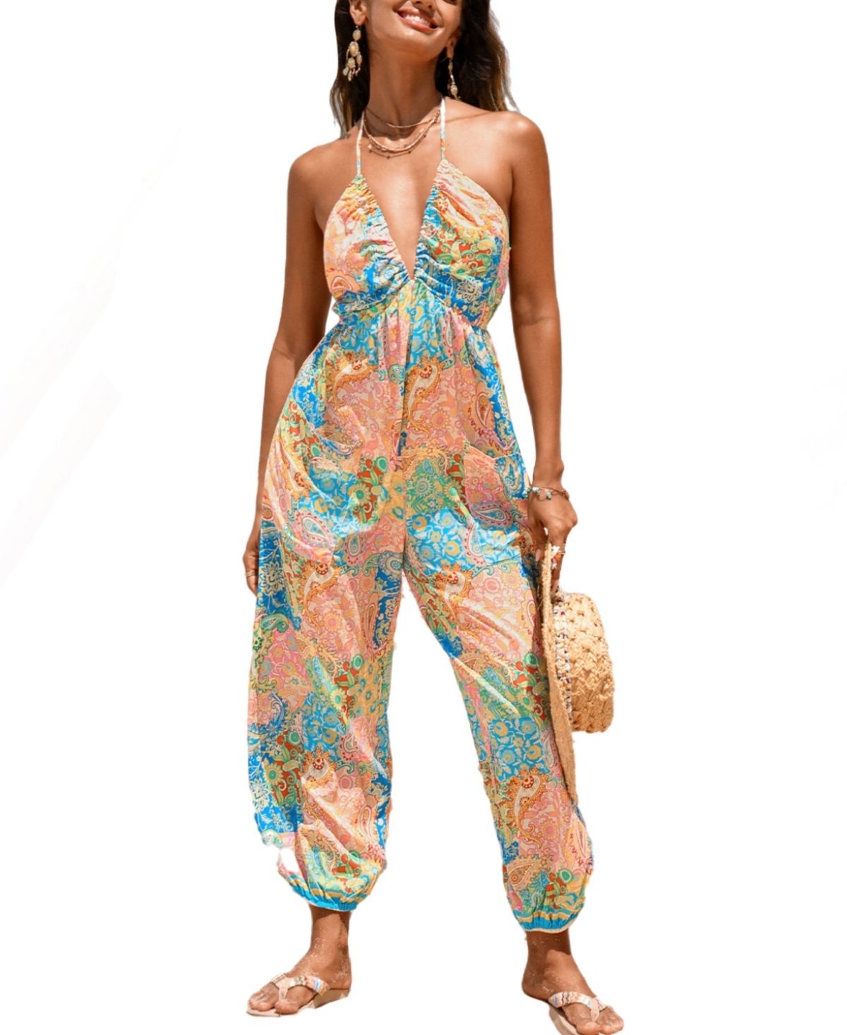 Women's Honey Pot Paisley Jumpsuit - Light/pastel green