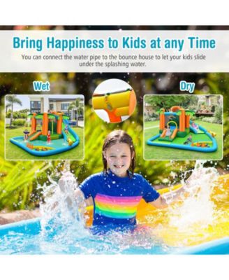 7-in-1 Inflatable Water Slide Park with Trampoline Climbing and 750W Blower