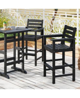 Patio HDPE Adirondack Bar Chairs Set of 2 with Wide Armrests-Black