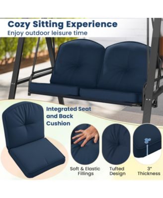 2-Person Outdoor Porch Swing with A-Shaped Metal Stand and Adjustable Canopy