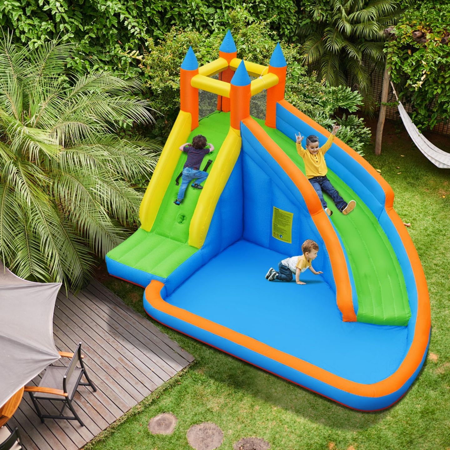 Детские игрушки GOUUN Inflatable Bounce House Jumper with Water Slide, 13' x 9.8' x 8.2", Accommodates 3, Ages 3+, цвет: Синий — фото 1