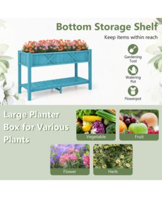 Poly Wood Elevated Planter Box with Legs Storage Shelf Drainage Holes