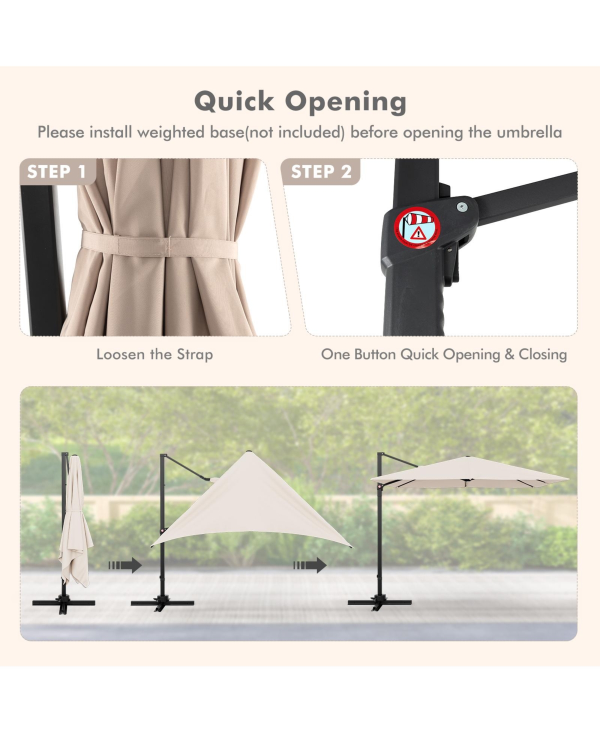 9.5 Feet Square Patio Cantilever Umbrella with 360° Rotation