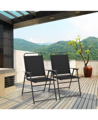 Outdoor Folding Sling Chairs Set of 4 with Armrest and Backrest