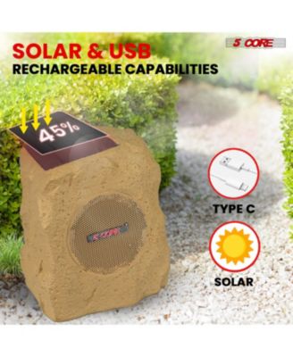 Rock Speaker Outdoor Waterproof Bluetooth Garden Speakers Solar & USB Charging RGB Colors for Patio Pool & Home