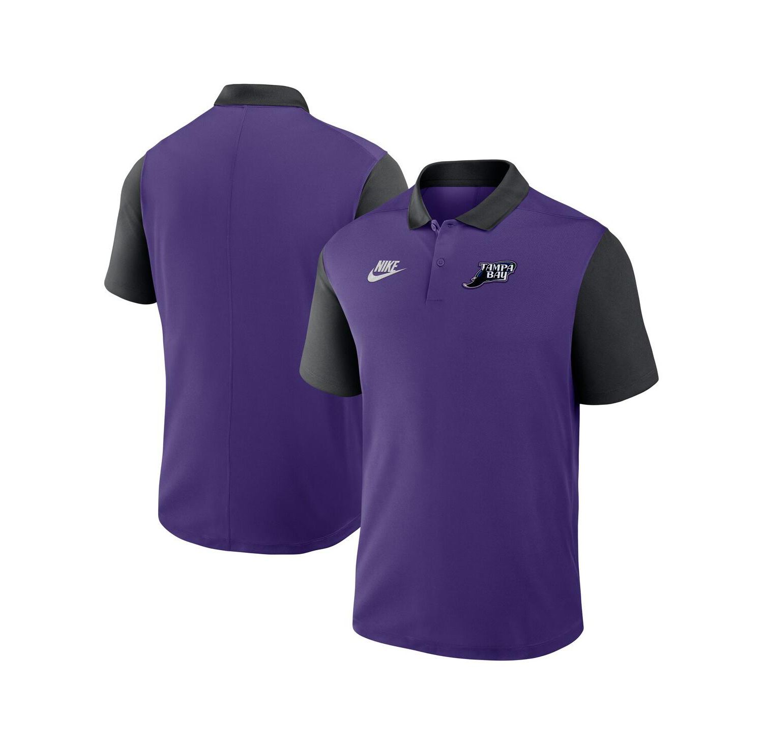 Men's Purple/Black Tampa Bay Rays Cooperstown Collection Color-Block Victory Performance Polo Shirt