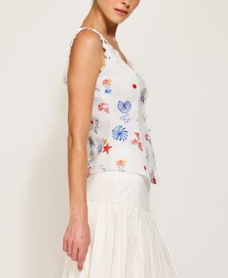 Women's Reeta Square-Neck Top Button-Front Top