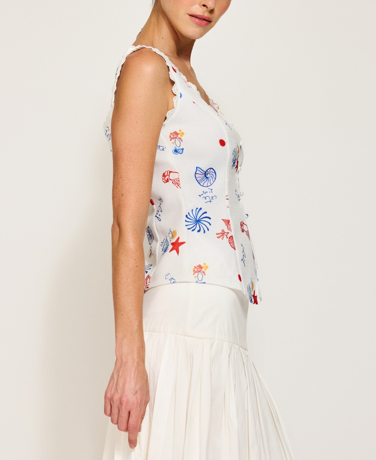 Line & Dot Women's Reeta Square-neck Top Button-front Top In White