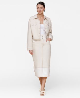 Women's Raw Hem Denim Midi Skirt