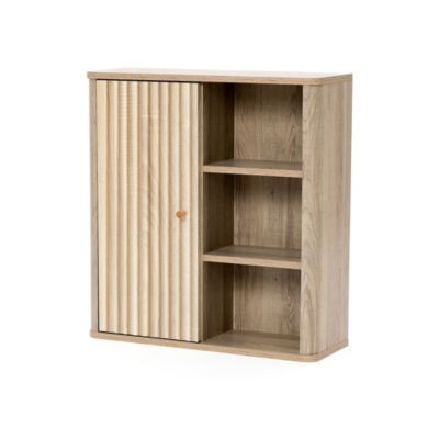 1Pc Manufactured Wood Fluted Panel, Wave Pattern & Open Shelves 1-Door Bathroom Wall Cabinet