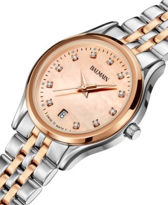 Women's Swiss Beleganza Diamond (1/20 ct. t.w.) Two-Tone Stainless Steel Bracelet Watch 28mm