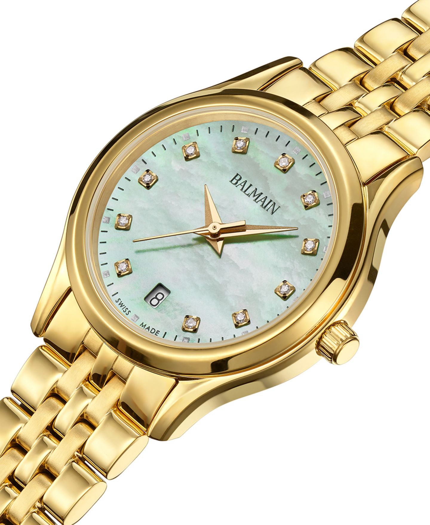 Женские часы Balmain Swiss Beleganza Diamond (1/20 ct. t.w.) Gold PVD Stainless Steel Bracelet Watch 28mm — фото 2