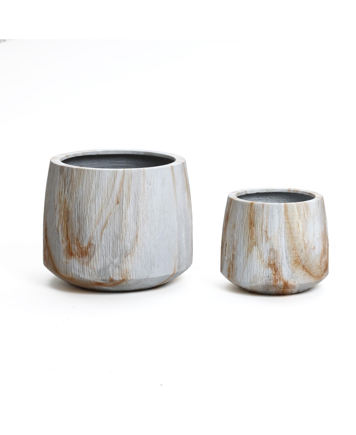 2-Piece Marble White with Brown Ribbons Texture MgO Planter Set, Indoor and Outdoor - White, brown, gray