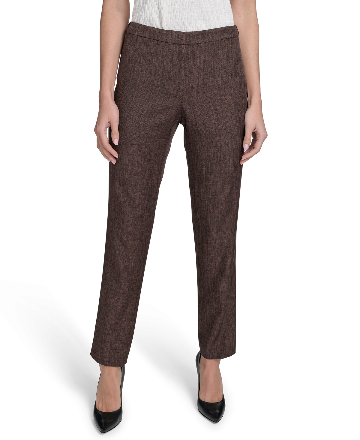 Calvin Klein Petite Mid Rise Straight-leg Ankle Pants In Brown