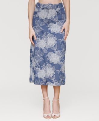 Avec Les Filles - Women's Floral Denim Maxi Skirt