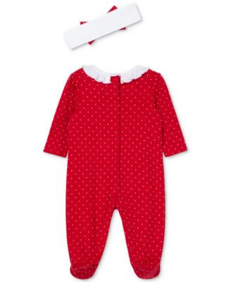 Baby Girls Dainty Trees Cotton Footed Coverall & Headband, 2 Piece Set