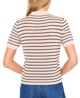 Women's Striped Short-Sleeve Polo Sweater