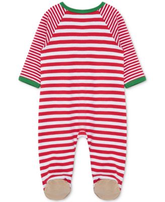 Baby My 1st Christmas Reindeer Cotton Striped Footed Coverall