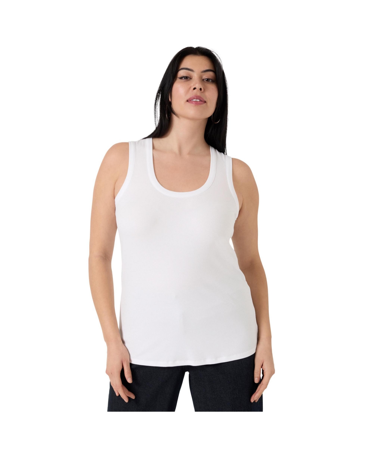 Plus Size June + Vie Ribbed Scoopneck Tank Top - White