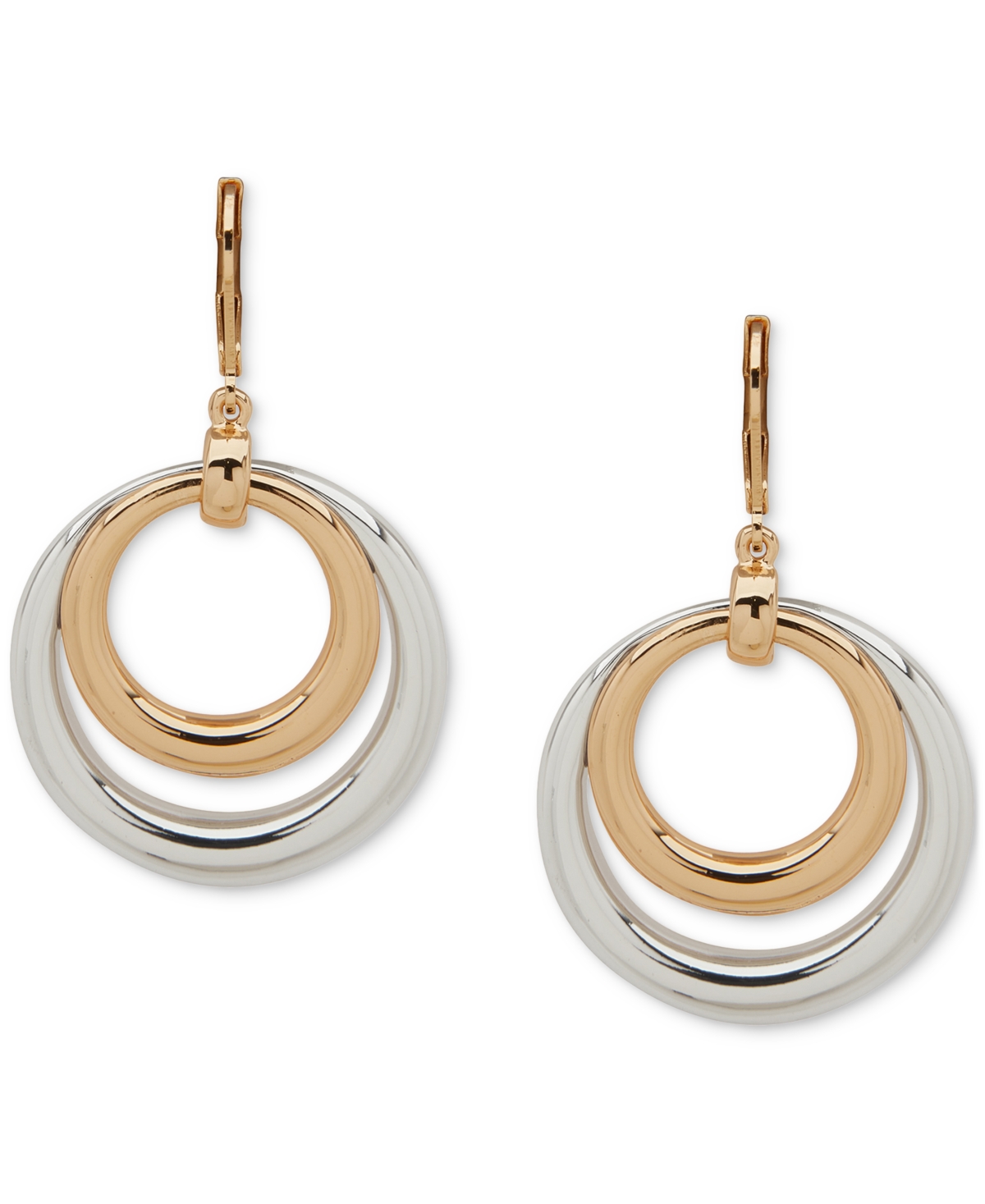 Two-Tone Double Ring Drop Earrings - T-TONE