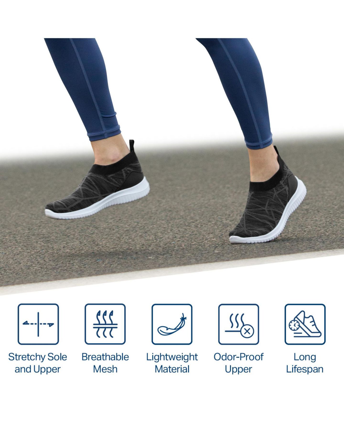 Женские кроссовки Mio Marino Casual Slip On Sneakers with Breathable Mesh, цвет: Чёрный — фото 10