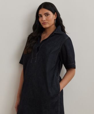 Women's Plus Size Short-Sleeve Denim Cotton Shift Dress