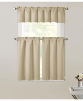 3 Piece Room Darkening Rod Pocket Cafe Kitchen Curtain Tier and Valance Set