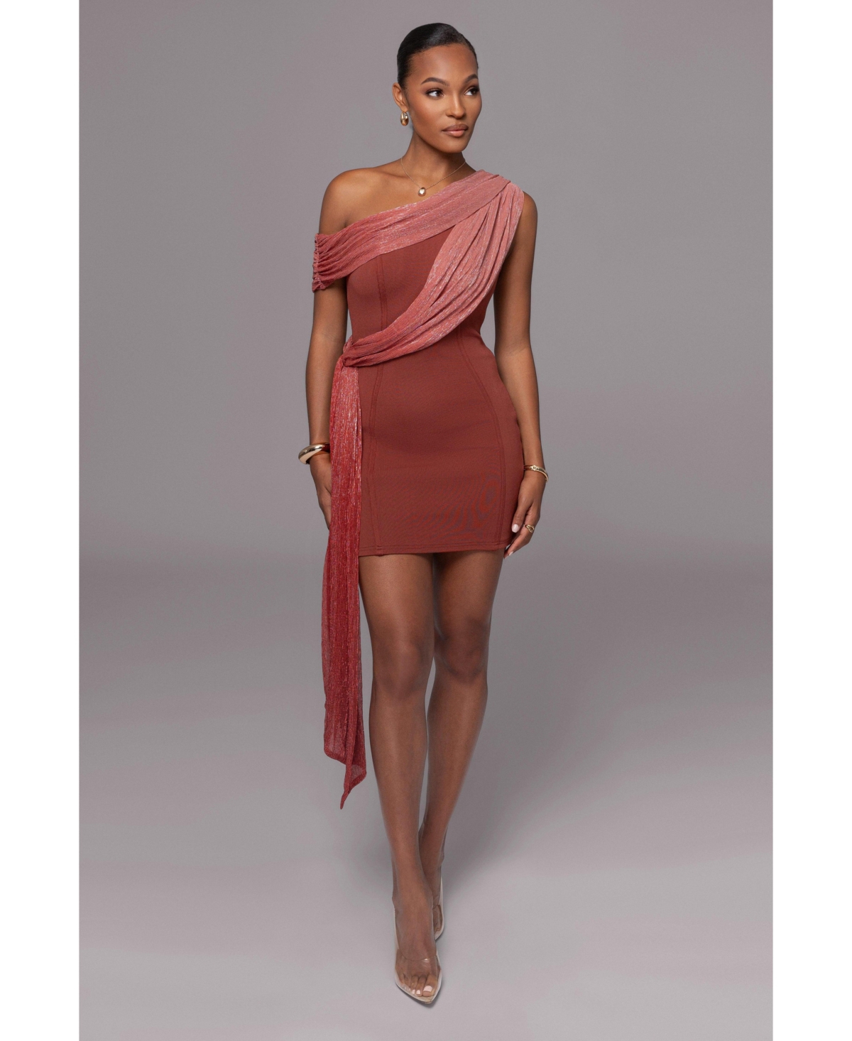Women's Asymmetric Drape Mini Dress - Red