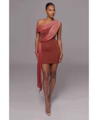 Jluxlabel Women's Asymmetric Drape Mini Dress - Red
