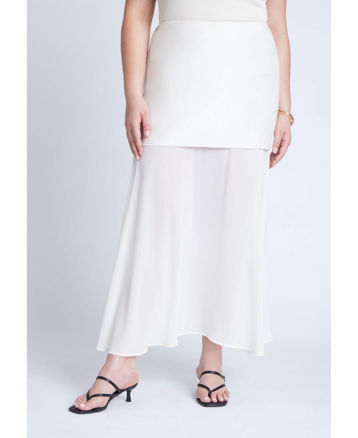 Plus Size Mixed Media Skirt - Cream