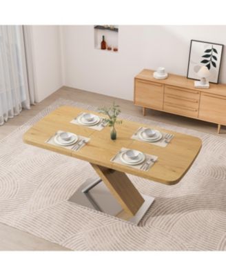 Streamdale Retractable Dining Table, Wood Color, Seats 4-6, Cross Base