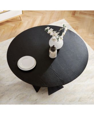 47.24" Round Modern Style MDF Wood Dining Table in Black Suitable for Kitchen, Living Room, Cafe, Milk Tea Shop