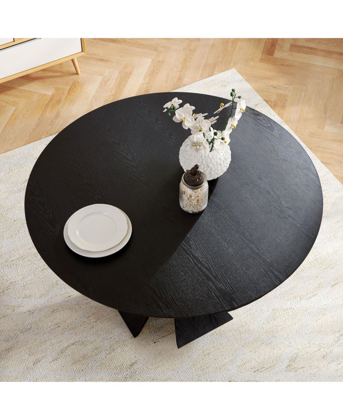Streamdale Furniture47.24" Round Modern Style Mdf Wood Dining Table in Black Suitable for Kitchen, Living Room, Cafe, Milk Tea Shop