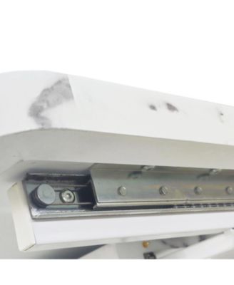 Modern Square Dining Table with Stretchable Design, Printed Marble Top and MDF X-Shape Legs with Metal Base