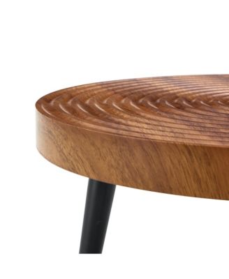 Natural Wood Round Coffee Table - 23.6" Diameter, Black Metal Leg