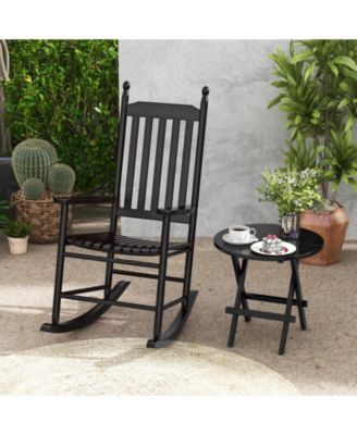 High-Back Acacia Wood Outdoor Rocking Chair with Solid Rocking Base-Black