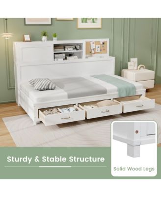 Twin Size Daybed w/ 3 Drawers Wooden Sofa Bed Frame w/ Storage Shelves