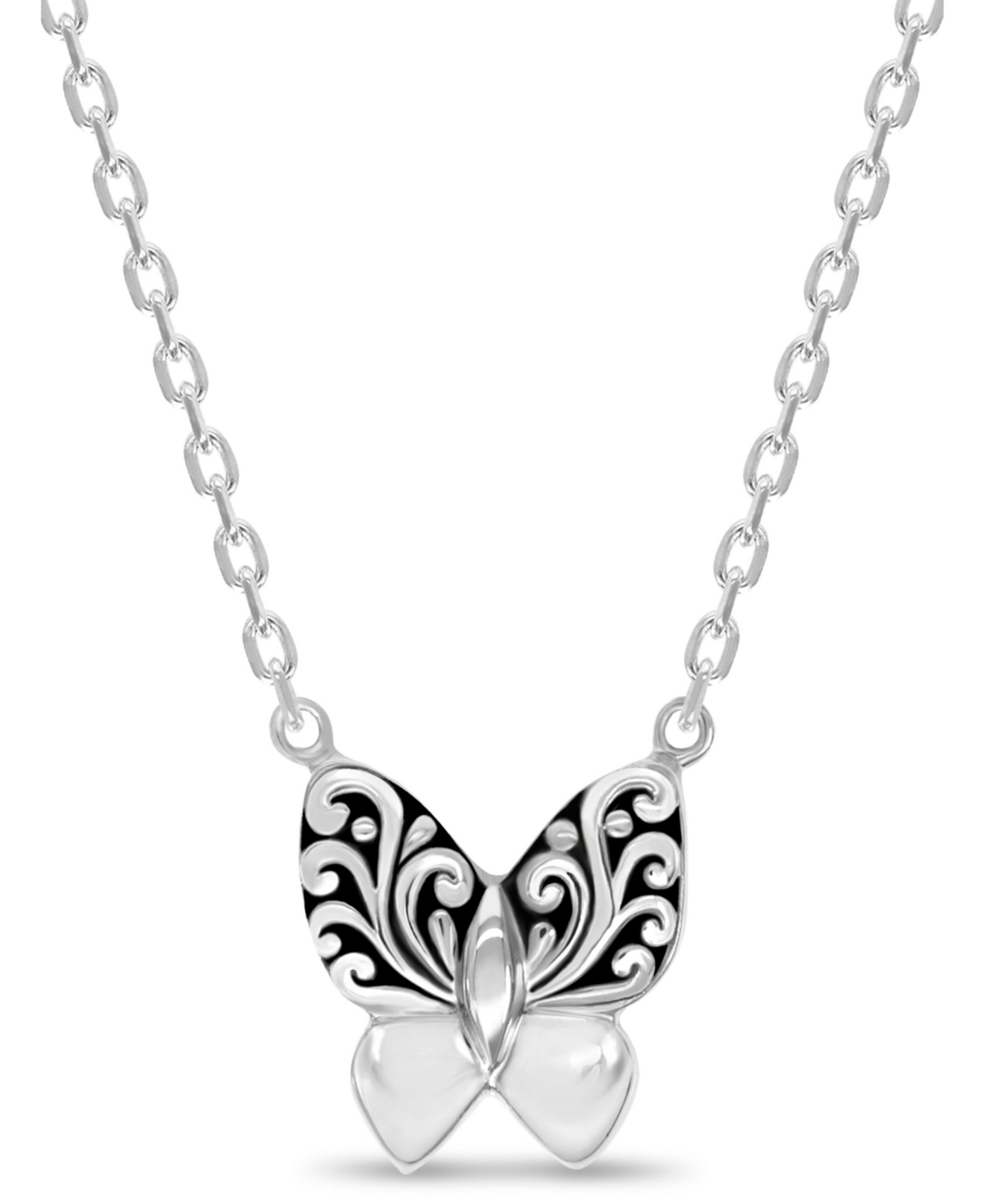Butterfly Filigree Chain Necklace in Sterling Silver, 16 in adj to 18 in - Silver