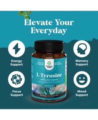 L-Tyrosine Capsule |  High Strength L-Tyrosine Supplement | for Mental Energy, Mood, Focus, Attention & Cognition | 120ct