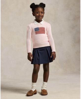 Toddler and Little Girls Flag Crewneck Sweater
