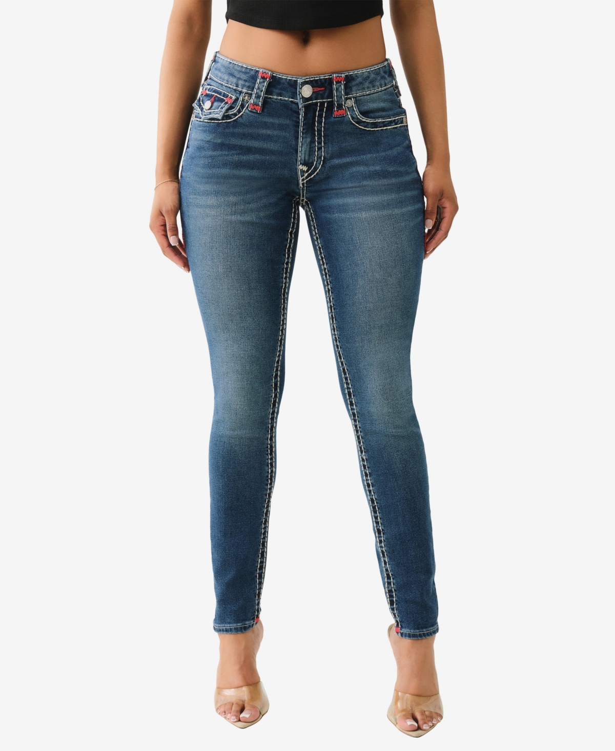 True Religion Women's Jennie Super T Flap Skinny Zipper Jeans