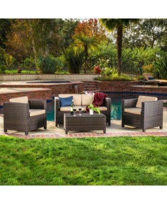 Streamdale 4-Piece Outdoor Wicker Sofa Set with Cushions & Coffee Table
