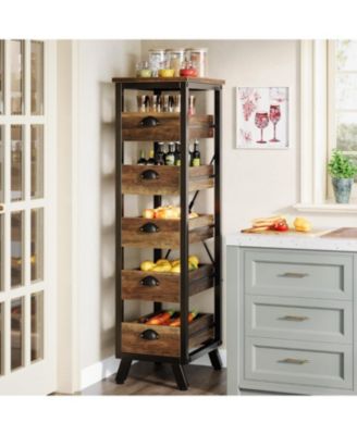 Wood Fruit and Vegetable Storage Rack Set of 2, 5-Tier Narrow Snack Stand Kitchen Stand Fruit Basket