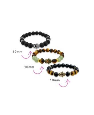 Set of 3 Talisman Amulet Stretch Bracelet Set with Natural Stones & Hamsa Hand Charm