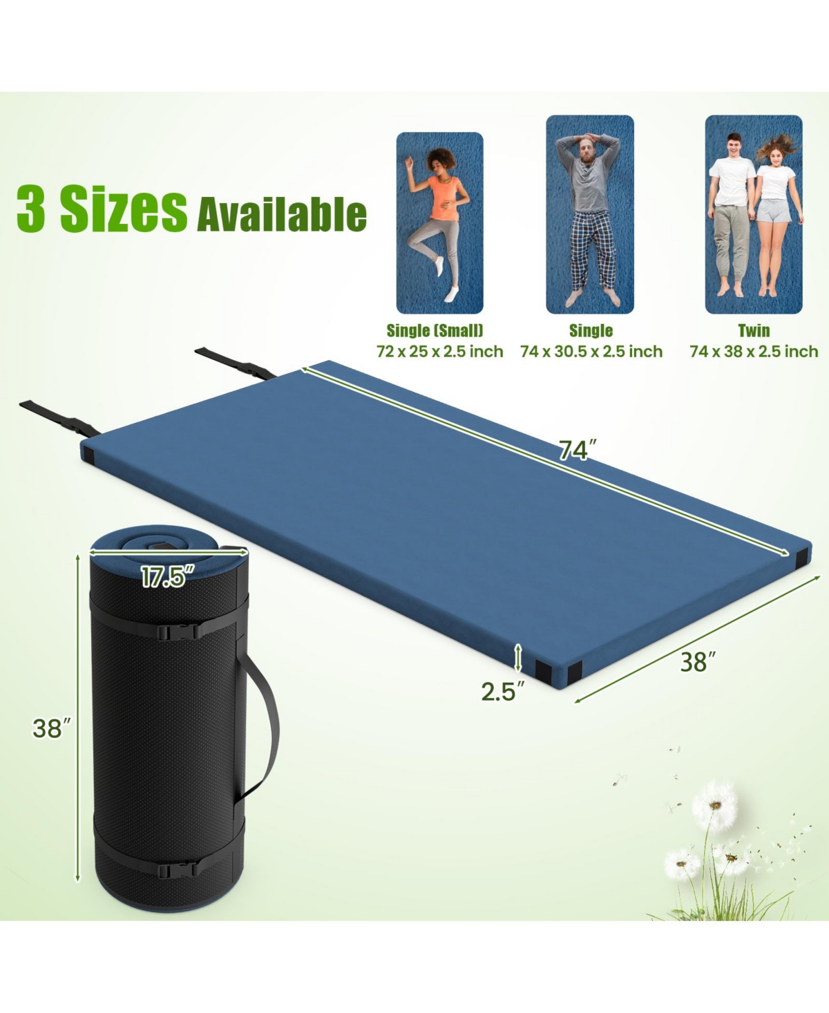 Indoor outdoor Sleeping mat with High density foam Cushion and Carrying Bag - Navy