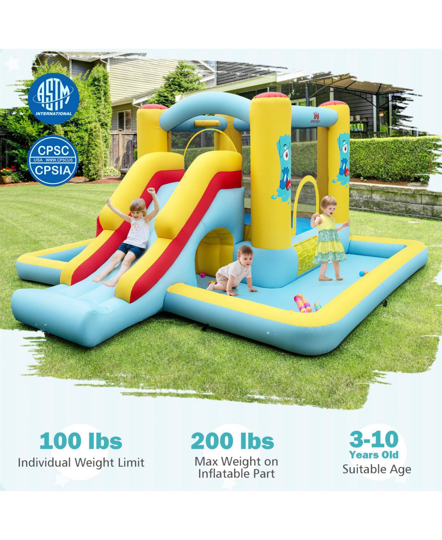 Детская игрушка GOUUN 7-in-1 Bouncy Castle with Slide and Tunnel, 200 lbs Capacity, Ages 3+, цвет: Синий — фото 9