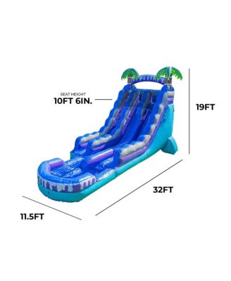 Tropical Deep Sea 19' Dual Lane Side Loader Water Slide with Pool, for Kids and Adults, Commercial Grade PVC Vinyl, Outdoor Backyard Fun, Blow Up Water Park, (Blower Included)